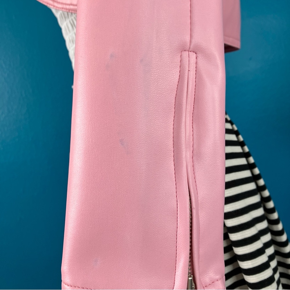 Pinup Couture Pink Vegan Leather Motorcycle Jacket Cropped Bolero Size XS - Picture 15 of 16